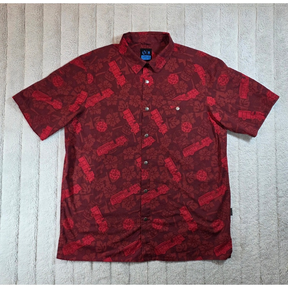 LA Police Gear Mens Tactical Tiki Fire Dept Button Down Shirt‎ Maroon Red Medium